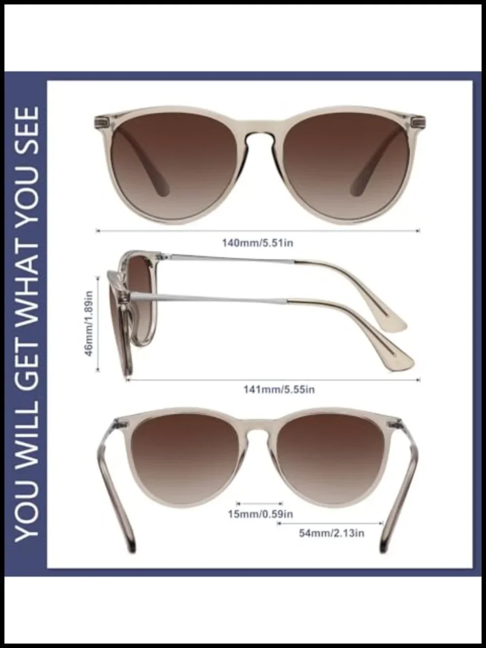 Retro Round Polarized Sunglasses with UV Protection, Lightweight &